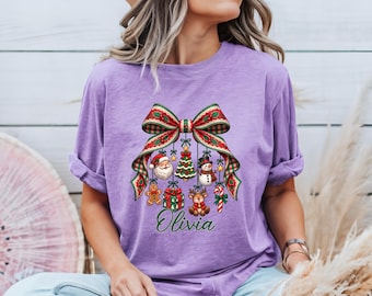 Comfort Colors Personalized Retro Santa And Friends Christmas Shirt, Vintage Holiday Graphic Tee, Festive