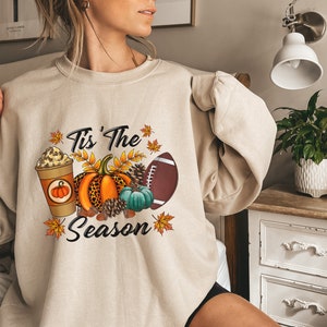 Tis The Season Sweatshirt, Fall Pumpkin Shirt, Football Shirts For Women, Cute Pumpkin Shirt, Women Fall Tees, Fall Season Shirts