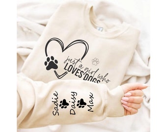 Just A Girl Who Loves Dogs Sweatshirt, Custom Dog Ear, Dog Mom Hoodie, Retro Dog Sweater, Pet Lover Gift, Gift for her, Gift For Dog Lover