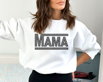 Checkered Mama Sweatshirt, Retro Mom Life Hoodie