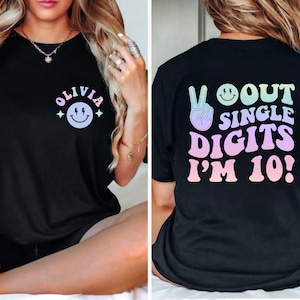 Custom 10th Birthday Shirt, Peace Single Digits I&#39;m 10 Shirt, Ten Birthday Groovy Shirt, Custom Name Tenth Birthday Tee, Birthday Tee