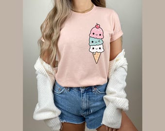 Kawaii Ice Cream Cone T-Shirt, Cute Summer Tee