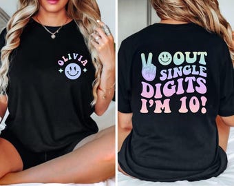 Custom 10th Birthday Shirt, Peace Single Digits I'm 10 Shirt, Ten Birthday Groovy Shirt, Custom Name Tenth Birthday Tee, Birthday Tee