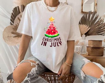 Christmas in July Shirt, Watermelon Shirt, Tropical Christmas, Aloha Christmas,Santa Shirt, Xmas Holiday Beach Tee,Santa July Hawaiian Shirt