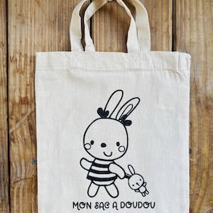 Mini tote bag « SAC A DOUDOU »/sac crèche/sac nounou/sac maternelle/doudou/affaires personnelles/