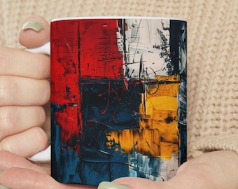 Abstract Modern Art Squares Mug, Colorful Painting Mug, Unique Coffee Cup, Paint Mug, Cool Art Mug, Artistic Painting Design Mug, 11 oz