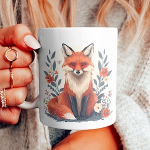 Fox Coffee Mug, Fox and Flowers Cup, Fox Lover Gift, Woodland Boho Cottagecore Fox Mug, Woods and Forest Animal Lover Gift, Fox Gift, 11oz