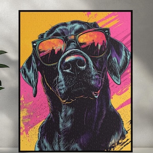 Labrador Puzzle Retro Labrador Retriever Dog Puzzle Hipster Black Lab Dog Puzzle Dog LoverJigsaw Puzzle Cool Cute Puzzle Gift for Dog Owner
