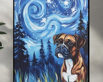 Boxer Starry Night Dog Art Jigsaw Puzzles 120/252/500 Piece Dog Puzzle Cool Art Puzzles Dog Owner Pet Owner Gift Pet Owner Unique Gift