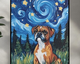 Boxer Dog Starry Night Dog Art Jigsaw Puzzles 120/252/500 Piece Dog Puzzle Cool Art Puzzles Dog Owner Pet Owner Gift Boxer Owner Unique Gift