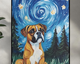 Dog Boxer Puzzle Starry Night Boxer Art Jigsaw Puzzles 120/252/500 Piece Dog Puzzle Cool Art Puzzle Dog Owner Pet Owner Gift Unique Dog Gift