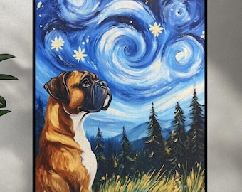 Boxer Puzzle Starry Night Dog Art Jigsaw Puzzles 120/252/500 Piece Dog Puzzle Cool Art Puzzle Dog Owner Pet Owner Gift Pet Owner Unique Gift