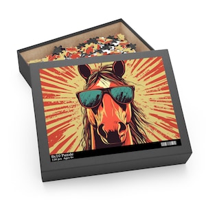 Retro Hippie Horse Puzzle, Cool Colorful Horse Puzzle Gift for Horse Lover Horse Jigsaw Puzzle 120/252/500 Piece Animal Puzzle, Horse Gift
