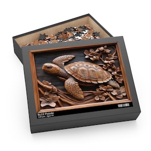 Turtle Puzzle Wood Carved Print Effect Sea Turtle Jigsaw Puzzle Animal Puzzle Marine Life Sea Ocean Lover Gifts Unique Nature Puzzle Gift
