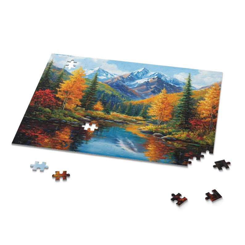 Colorado Mountains in Autumn Puzzle, Colorful Scenic Nature Jigsaw, Fall Puzzle, Beautiful Mountains Lake and Pines Painting Art Puzzle image 5