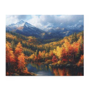 Colorful Scenic Nature Jigsaw, Colorado Mountains in Autumn Puzzle, Fall Puzzle, Beautiful Mountains Lake and Pines Painting Art Puzzle image 6