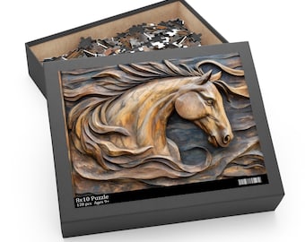Horse Puzzle, Wood Carved Print Effect Horse Jigsaw Puzzle Gift, Horse Lover Gift, Equestrian Gift, Pony Gift, Horse Gifts, Stallion Gift