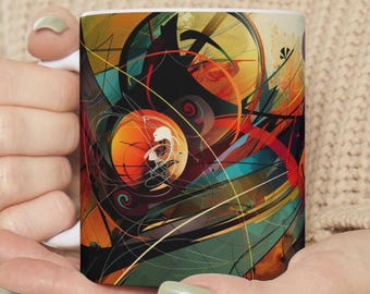 Abstract Modern Art Mug, Colorful Painting Mug, Unique Coffee Cup, Swirling Paint Mug, Cool Art Mug, Artistic Painting Design Mug, 11 oz