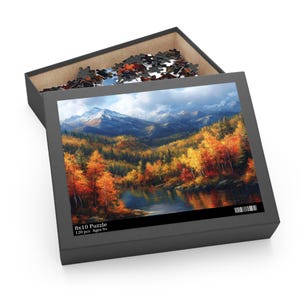 Colorful Scenic Nature Jigsaw, Colorado Mountains in Autumn Puzzle, Fall Puzzle, Beautiful Mountains Lake and Pines Painting Art Puzzle image 1