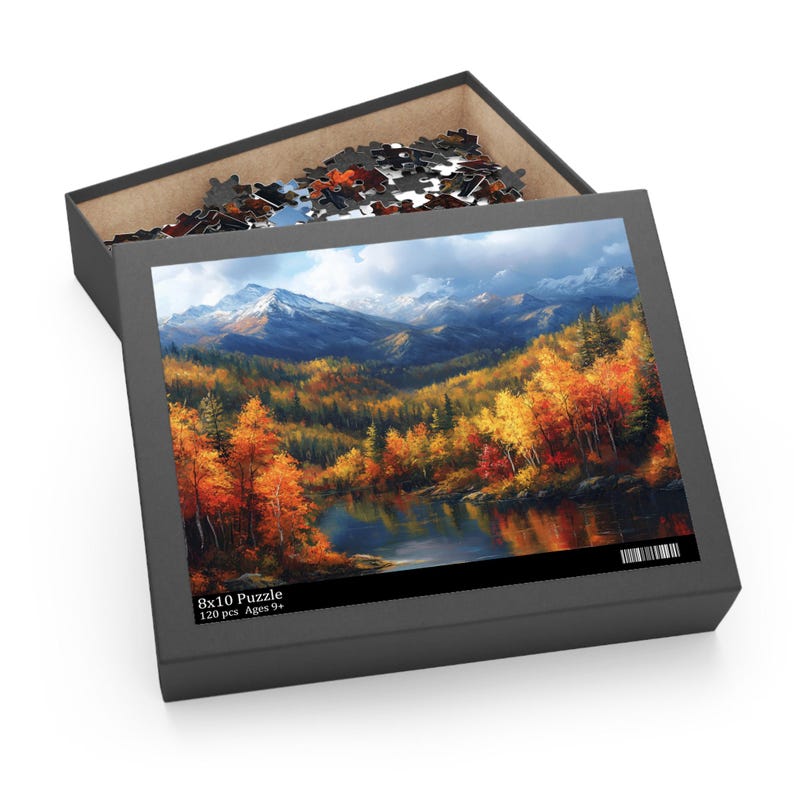 Colorful Scenic Nature Jigsaw, Colorado Mountains in Autumn Puzzle, Fall Puzzle, Beautiful Mountains Lake and Pines Painting Art Puzzle image 1