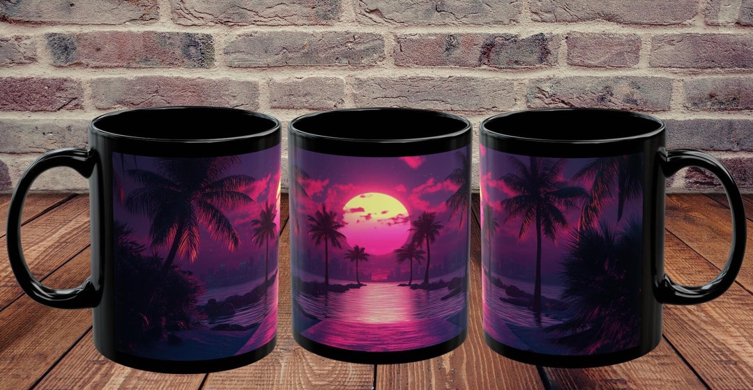 Synthwave Mug, Vaporwave Neon 80s Vibe Tropical Landscape Art Coffee ...