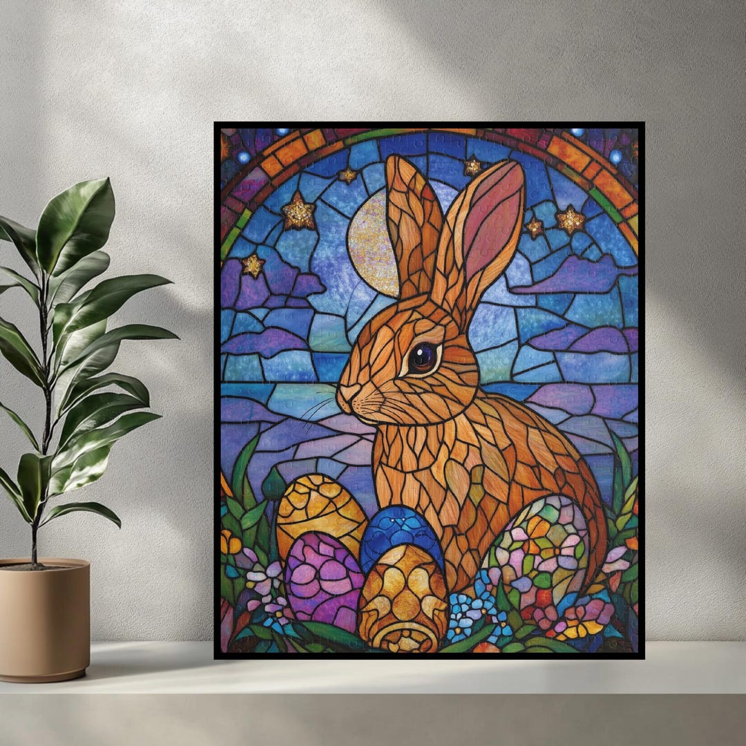 Easter Bunny Puzzle, Stained Glass Easter Jigsaw, Cute Easter Egg ...
