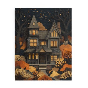 Haunted House Puzzle, Spooky Halloween Jigsaw, Paper Cut Style Spooky Season Fall Puzzle Gift, Fun October Autumn Puzzle for Family zdjęcie 7