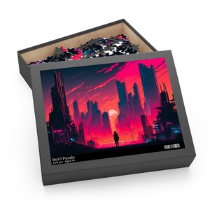 Synthwave City Puzzle, Cybercity Jigsaw, Vaporwave Puzzle, 80s Retro Gift, Neon Art Puzzle, Dystopian City Sunset Puzzle Gift, Sci Fi Future