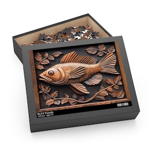 Fish Puzzle Wood Carved Print Effect Fish Jigsaw Puzzle Animal Puzzles Fishing Lover Gift Unique Nature Puzzle Gifts Aquatic Sea Life Puzzle