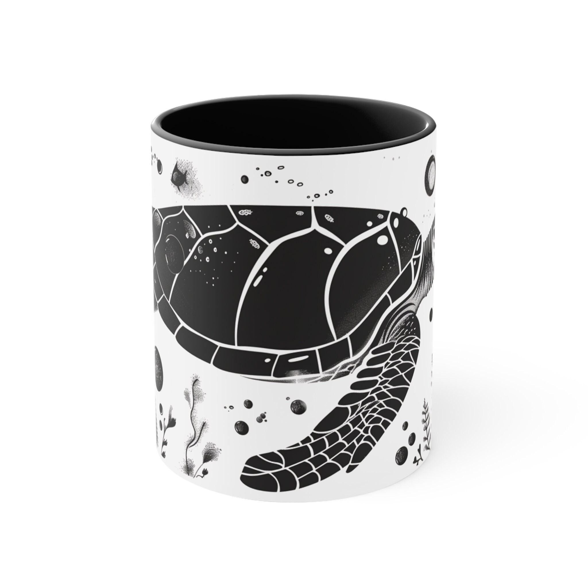 Turtle Mug, Black and White Sea Turtle Coffee Cup, Turtle Lover Tea Mug ...