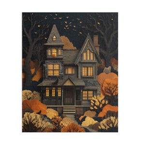 Haunted House Puzzle, Spooky Halloween Jigsaw, Paper Cut Style Spooky Season Fall Puzzle Gift, Fun October Autumn Puzzle for Family zdjęcie 10