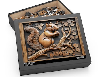 Squirrel Puzzle Cute Wood Carved Print Effect Squirrel Jigsaw Puzzle Animal Puzzle Squirrel Lover Gifts Unique Nature Puzzle Gift Idea
