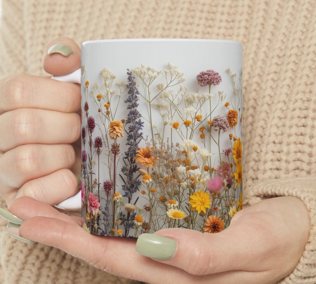 Pressed Flowers Mug, Wildflower Coffee Mug, Floral Tea Cup, Garden ...