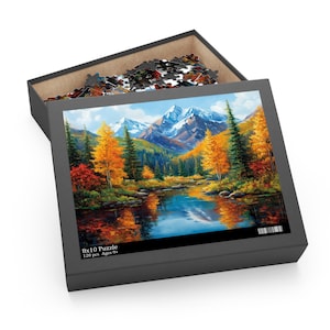 Colorado Mountains in Autumn Puzzle, Colorful Scenic Nature Jigsaw, Fall Puzzle, Beautiful Mountains Lake and Pines Painting Art Puzzle image 1