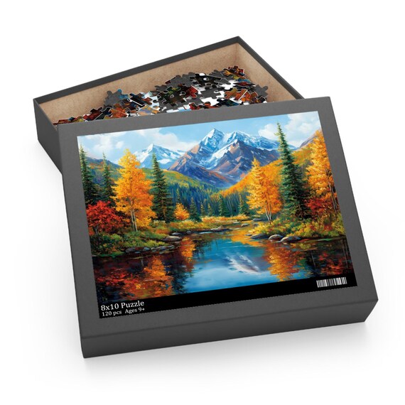 Colorado Mountains in Autumn Puzzle, Colorful Scenic Nature Jigsaw, Fall Puzzle, Beautiful Mountains Lake and Pines Painting Art Puzzle