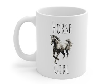 Horse Girl Coffee Mug, Black and White Stallion Mug, Equestrian Mug, Horse Lover Gift, 4H Cup, Agriculture Mug, Animal Mug, Farm Mug, Riding