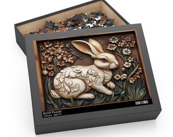 Rabbit Puzzle Bunny Puzzle Wood Carved Print Effect Rabbit Jigsaw Puzzle Animal Puzzle Bunny Lover Gifts Unique Nature Puzzle Gift Idea