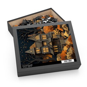 Haunted House Puzzle, Spooky Halloween Jigsaw, Paper Cut Style Spooky Season Fall Puzzle Gift, Fun October Autumn Puzzle for Family zdjęcie 5