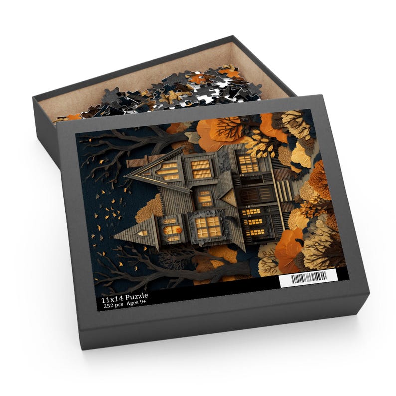 Haunted House Puzzle, Spooky Halloween Jigsaw, Paper Cut Style Spooky Season Fall Puzzle Gift, Fun October Autumn Puzzle for Family zdjęcie 5