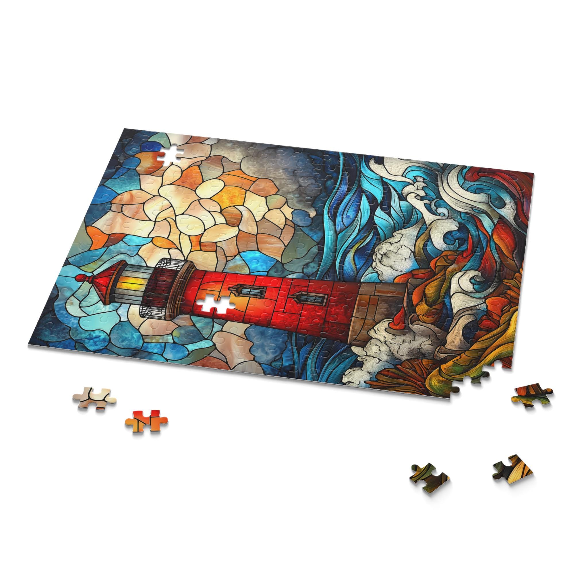 1000 Piece Stained Art Jigsaw Puzzle – Sky Lightning Storm Ocean Scene – Basswood Mural