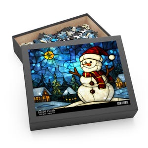 Stained Glass Christmas Puzzle, Snowman Puzzle, Christmas Village Jigsaw Puzzle 120/252/500 Pieces, Christmas Puzzle, Holiday Puzzle, Winter image 7