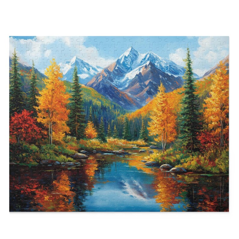 Colorado Mountains in Autumn Puzzle, Colorful Scenic Nature Jigsaw, Fall Puzzle, Beautiful Mountains Lake and Pines Painting Art Puzzle image 9