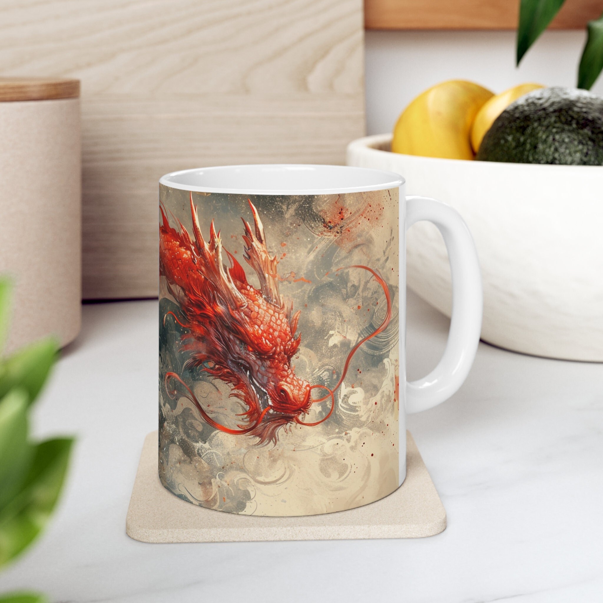 Dragon Mug, Year of the Dragon Mug, Panorama Red Dragon Art Coffee Cup ...