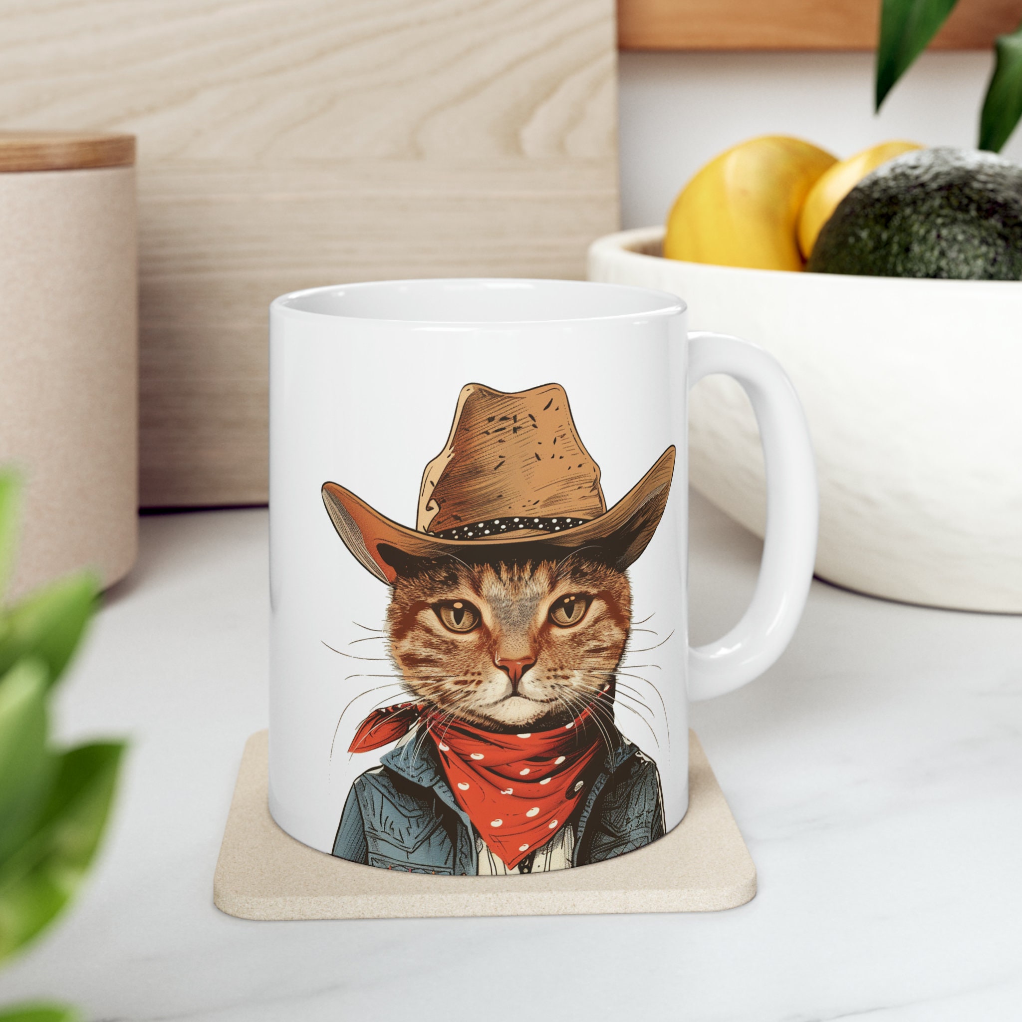 Custom Cat Cowboy Mug - 15oz Personalized Ceramic Coffee Cup With Name, Funny Western Gift For Cowboy Lovers