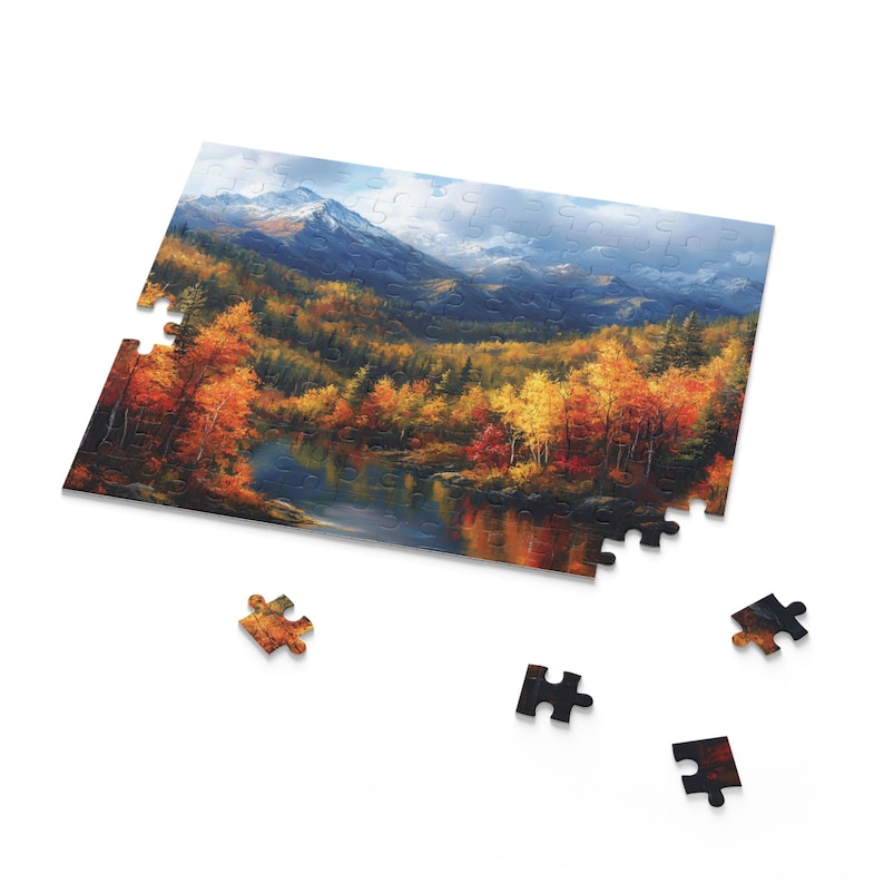 Colorful Scenic Nature Jigsaw, Colorado Mountains in Autumn Puzzle, Fall Puzzle, Beautiful Mountains Lake and Pines Painting Art Puzzle image 2