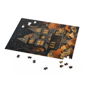 Haunted House Puzzle, Spooky Halloween Jigsaw, Paper Cut Style Spooky Season Fall Puzzle Gift, Fun October Autumn Puzzle for Family zdjęcie 9