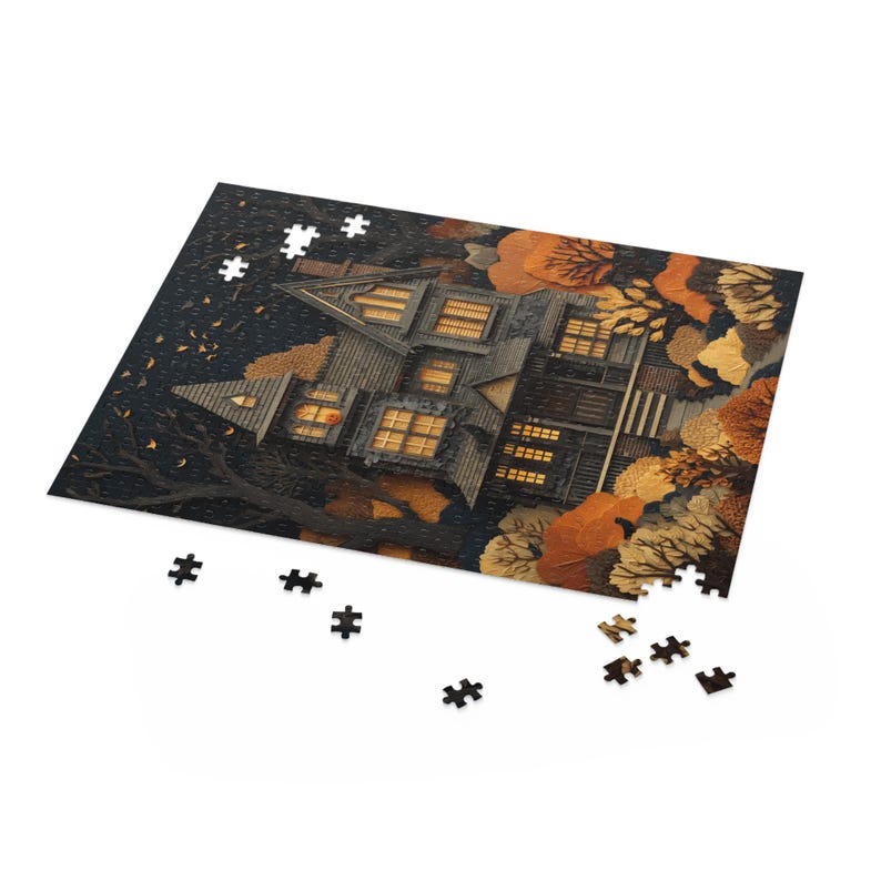 Haunted House Puzzle, Spooky Halloween Jigsaw, Paper Cut Style Spooky Season Fall Puzzle Gift, Fun October Autumn Puzzle for Family zdjęcie 9