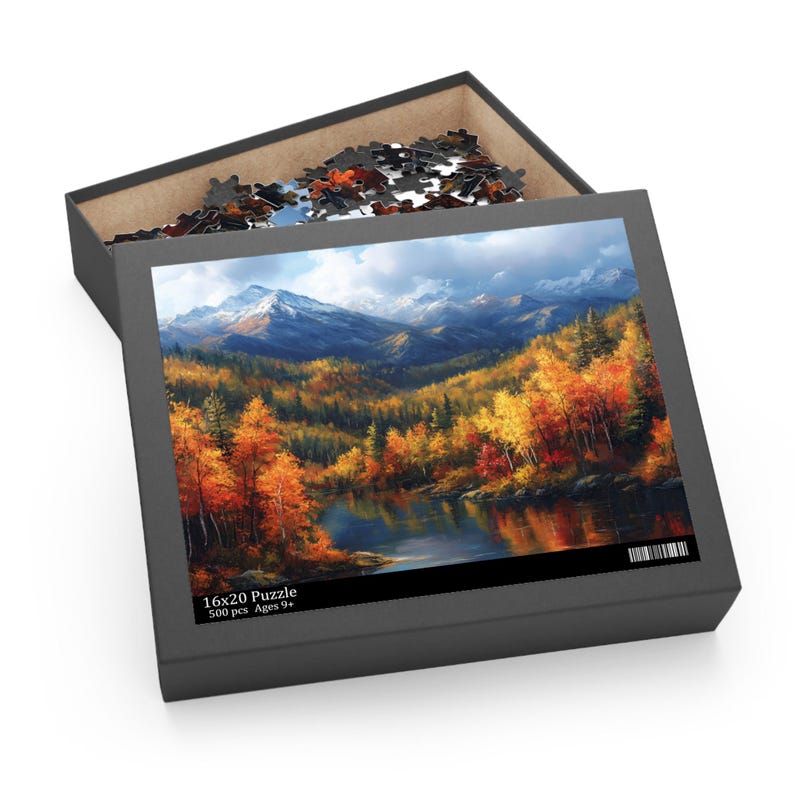 Colorful Scenic Nature Jigsaw, Colorado Mountains in Autumn Puzzle, Fall Puzzle, Beautiful Mountains Lake and Pines Painting Art Puzzle image 7