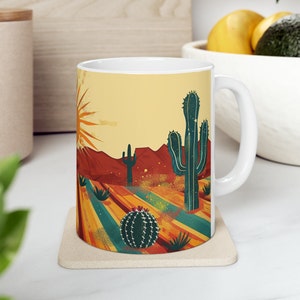 Southwest Desert Landscape Art Mug, Cactus Mug, Arizona Cup, Desert Oasis Gift, Cacti Mug, Cactus Teacup, Moving to AZ Gift, 11oz Cup
