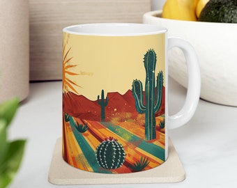 Southwest Desert Landscape Art Mug, Cactus Mug, Arizona Cup, Desert Oasis Gift, Cacti Mug, Cactus Teacup, Moving to AZ Gift, 11oz Cup